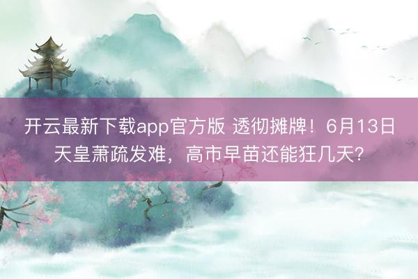 开云最新下载app官方版 透彻摊牌！6月13日天皇萧疏发难，高市早苗还能狂几天？